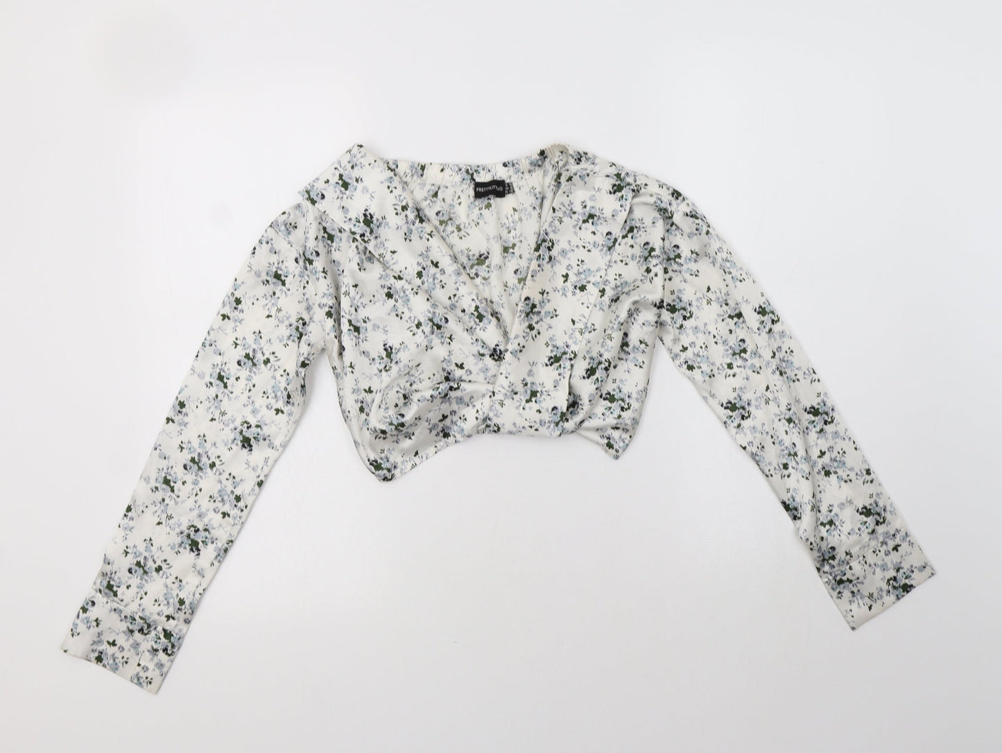 Womens UK Size 4 PRETTYLITTLETHING White Cropped Blouse