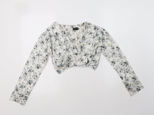 Womens UK Size 4 PRETTYLITTLETHING White Cropped Blouse