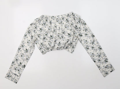 Womens UK Size 4 PRETTYLITTLETHING White Cropped Blouse