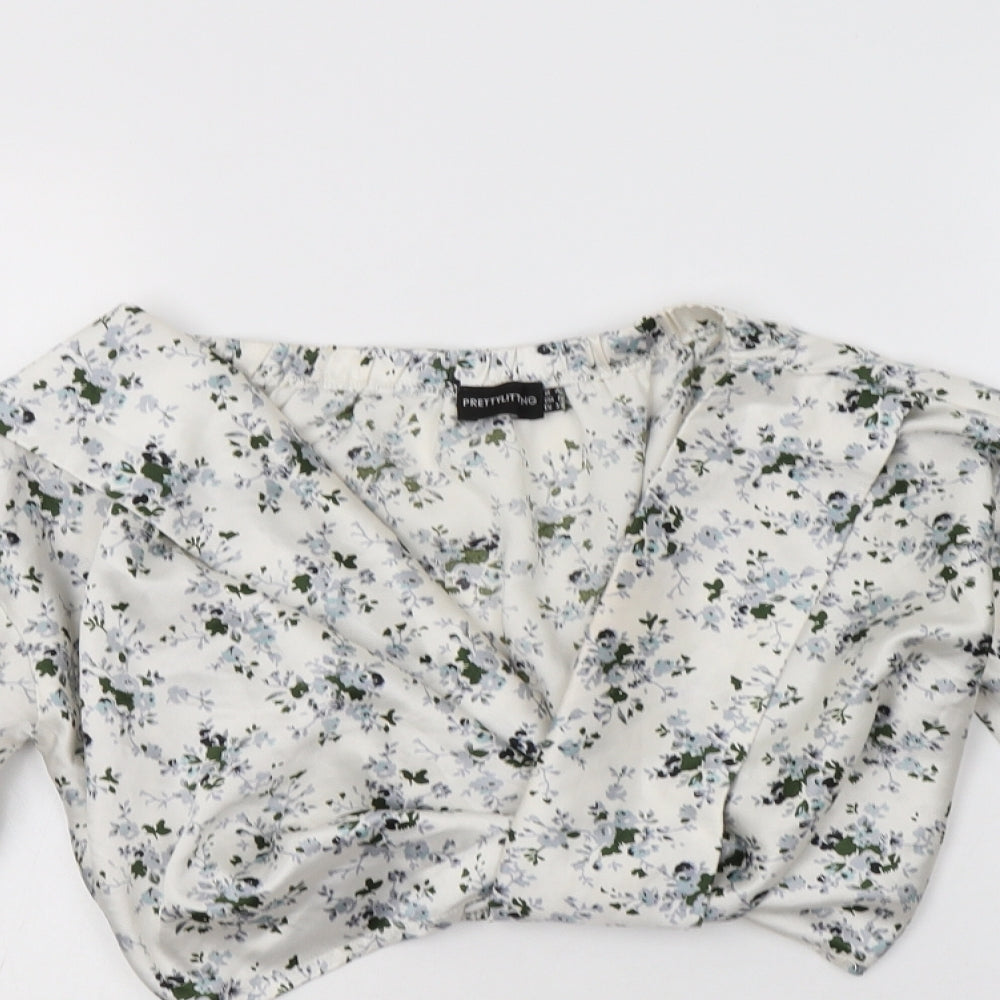 Womens UK Size 4 PRETTYLITTLETHING White Cropped Blouse