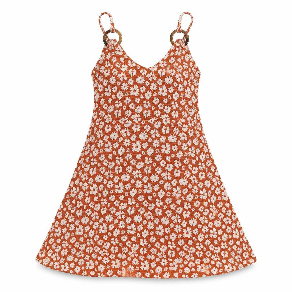 Front view of Topshop women’s brown floral viscose tunic tank, size UK 4, v-neck
