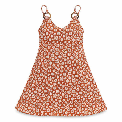 Front view of Topshop women’s brown floral viscose tunic tank, size UK 4, v-neck
