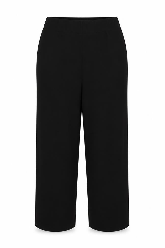 Front view of Layman women’s black polyester dress pants trousers, size UK 14, 30-inch leg regular