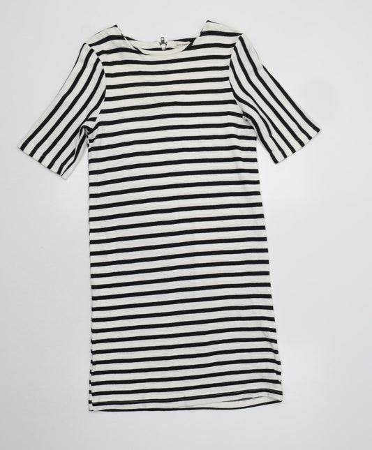 River Island Womens White Striped Cotton A-Line  Size 8  Round Neck