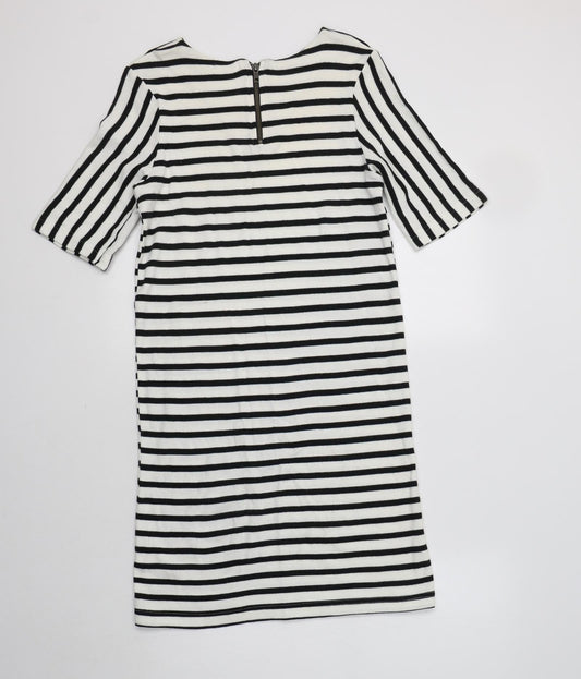 River Island Womens White Striped Cotton A-Line  Size 8  Round Neck