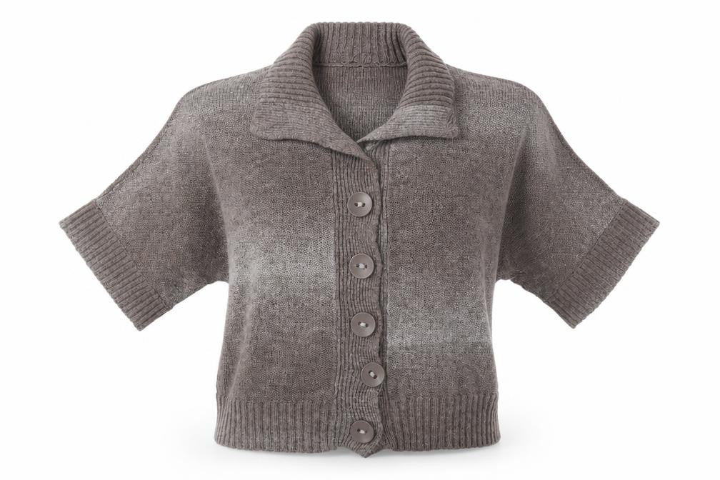 Front view of Bonmarché women’s beige roll neck acrylic cardigan jumper, size XL