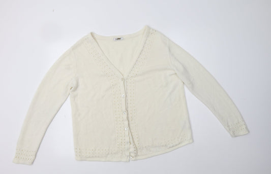 Damart Womens Ivory V-Neck  Acrylic Cardigan Jumper Size 16