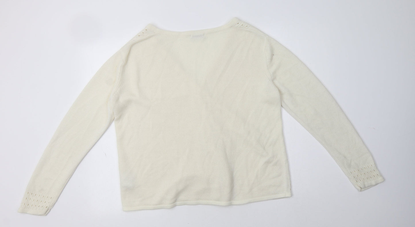 Damart Womens Ivory V-Neck  Acrylic Cardigan Jumper Size 16