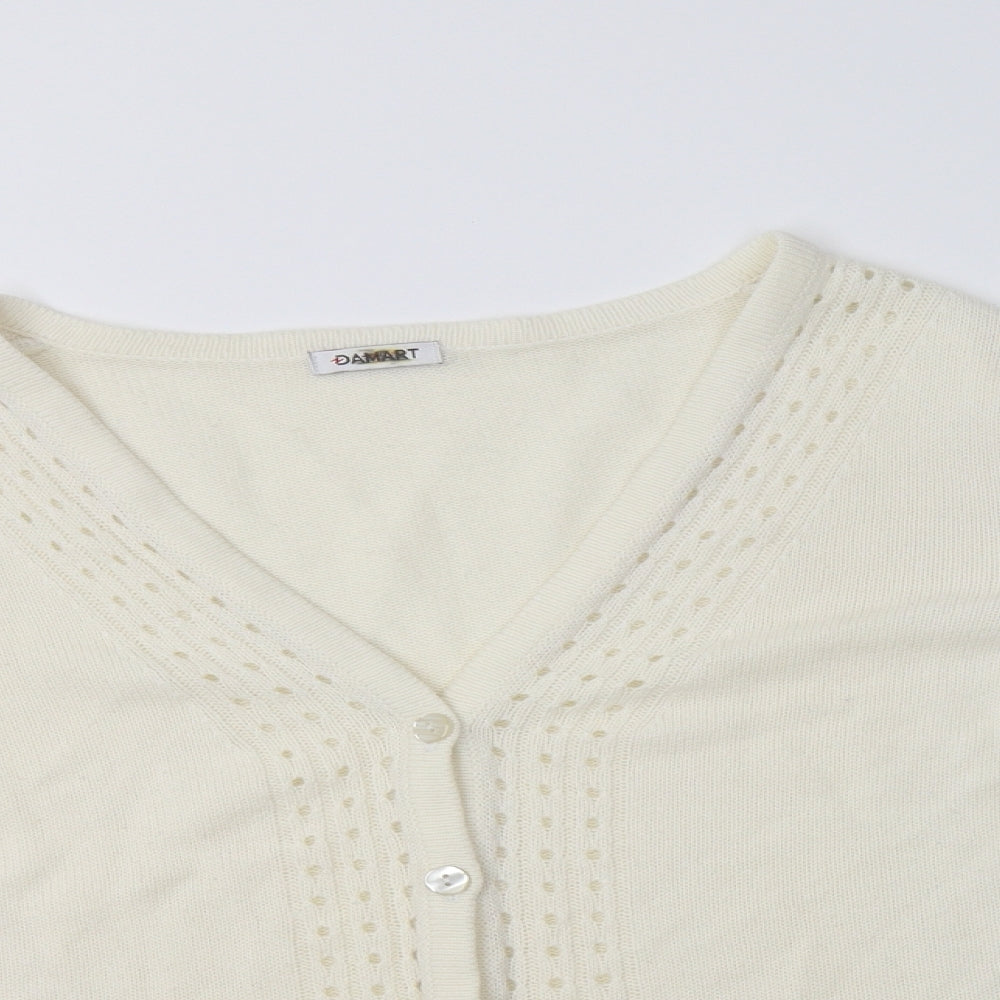 Damart Womens Ivory V-Neck  Acrylic Cardigan Jumper Size 16