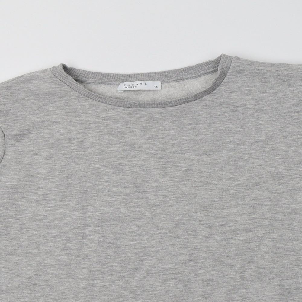 Close-up detail of Papaya women’s grey cotton pullover sweatshirt, size UK 14