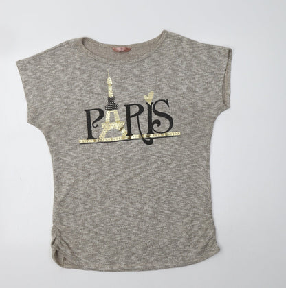 Additional front view of SJS women’s beige round neck polyester jumper, size XL, - paris