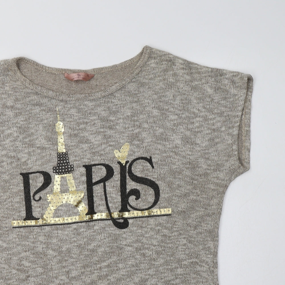 Close-up detail of SJS women’s beige round neck polyester jumper, size XL, - paris