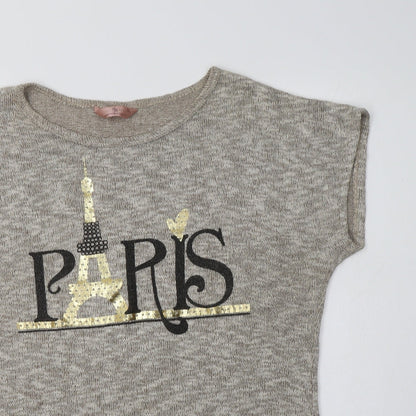 Close-up detail of SJS women’s beige round neck polyester jumper, size XL, - paris