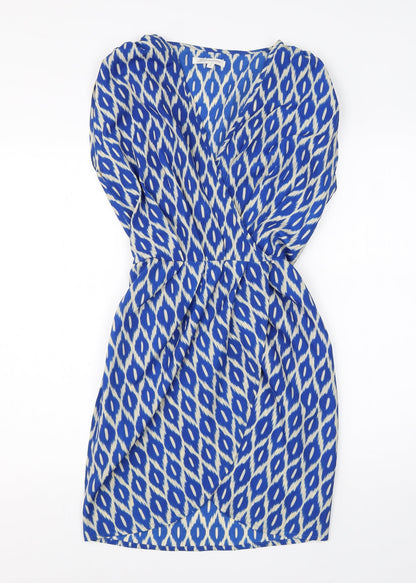 Glamourous Womens Blue Animal Print Polyester A-Line  Size 8  V-Neck