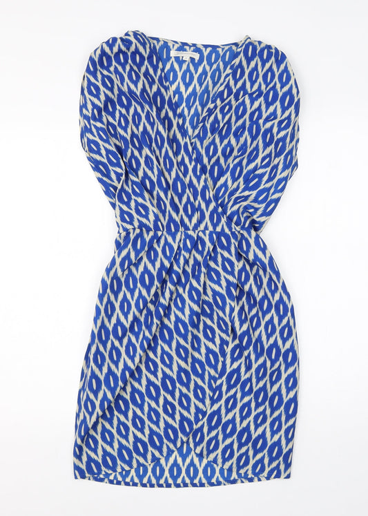 Glamourous Womens Blue Animal Print Polyester A-Line  Size 8  V-Neck