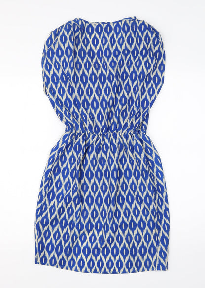 Glamourous Womens Blue Animal Print Polyester A-Line  Size 8  V-Neck