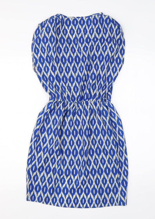 Glamourous Womens Blue Animal Print Polyester A-Line  Size 8  V-Neck