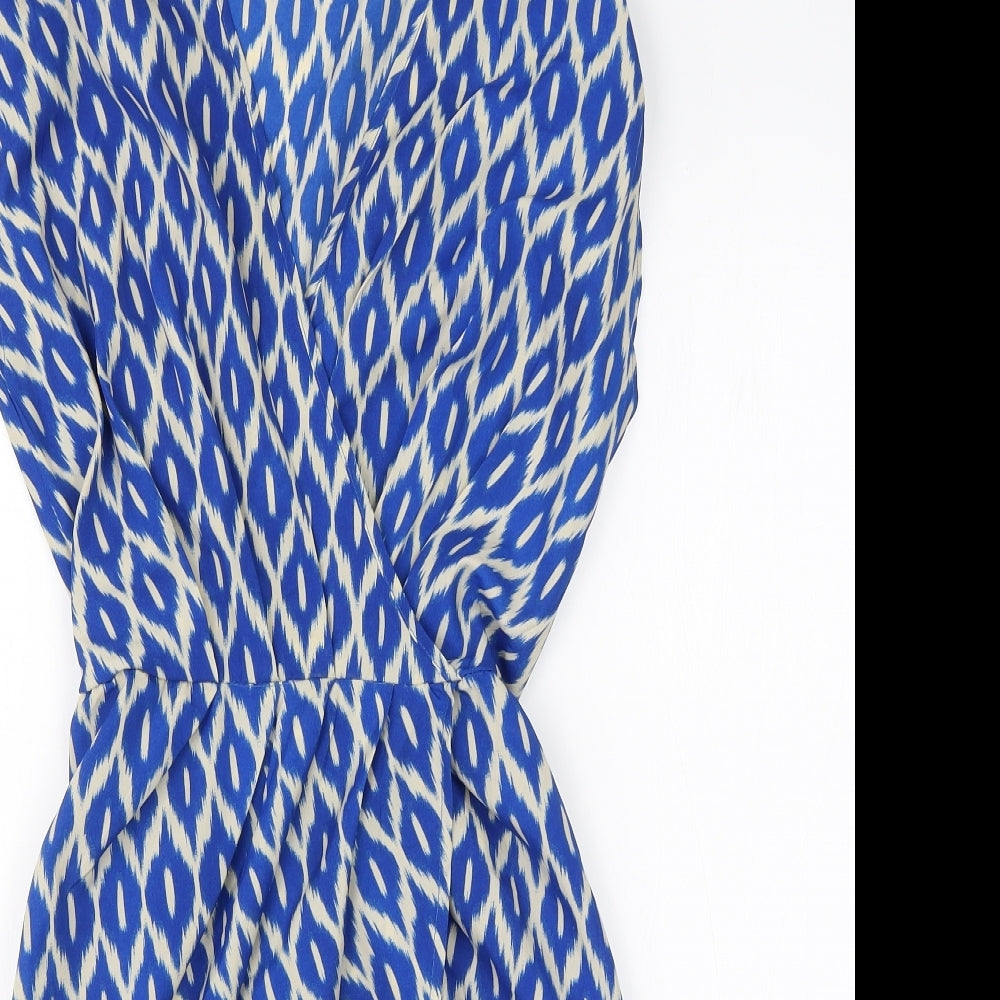 Glamourous Womens Blue Animal Print Polyester A-Line  Size 8  V-Neck