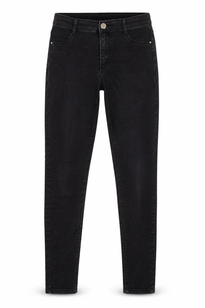 Front view of Dorothy Perkins women’s black cotton skinny jeans, size UK 6, 28-inch leg regular