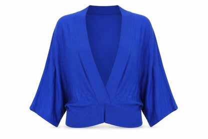 Front view of Dots women’s blue v-neck acrylic jumper, size XL