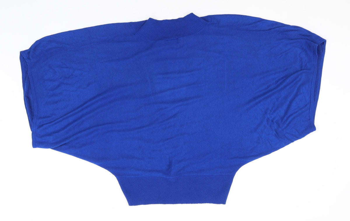 Back view of Dots women’s blue v-neck acrylic jumper, size XL