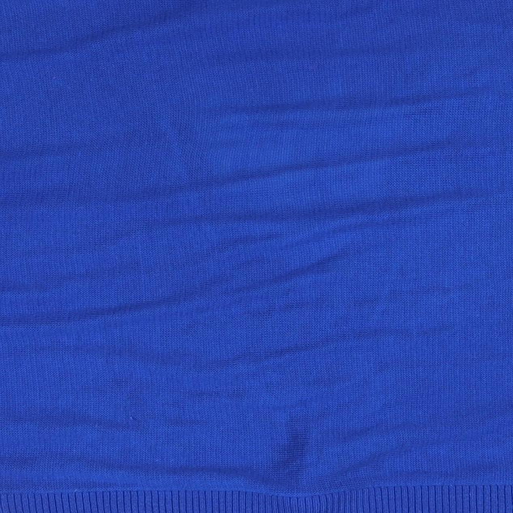 Brand and care label for Dots women’s blue v-neck acrylic jumper, size XL