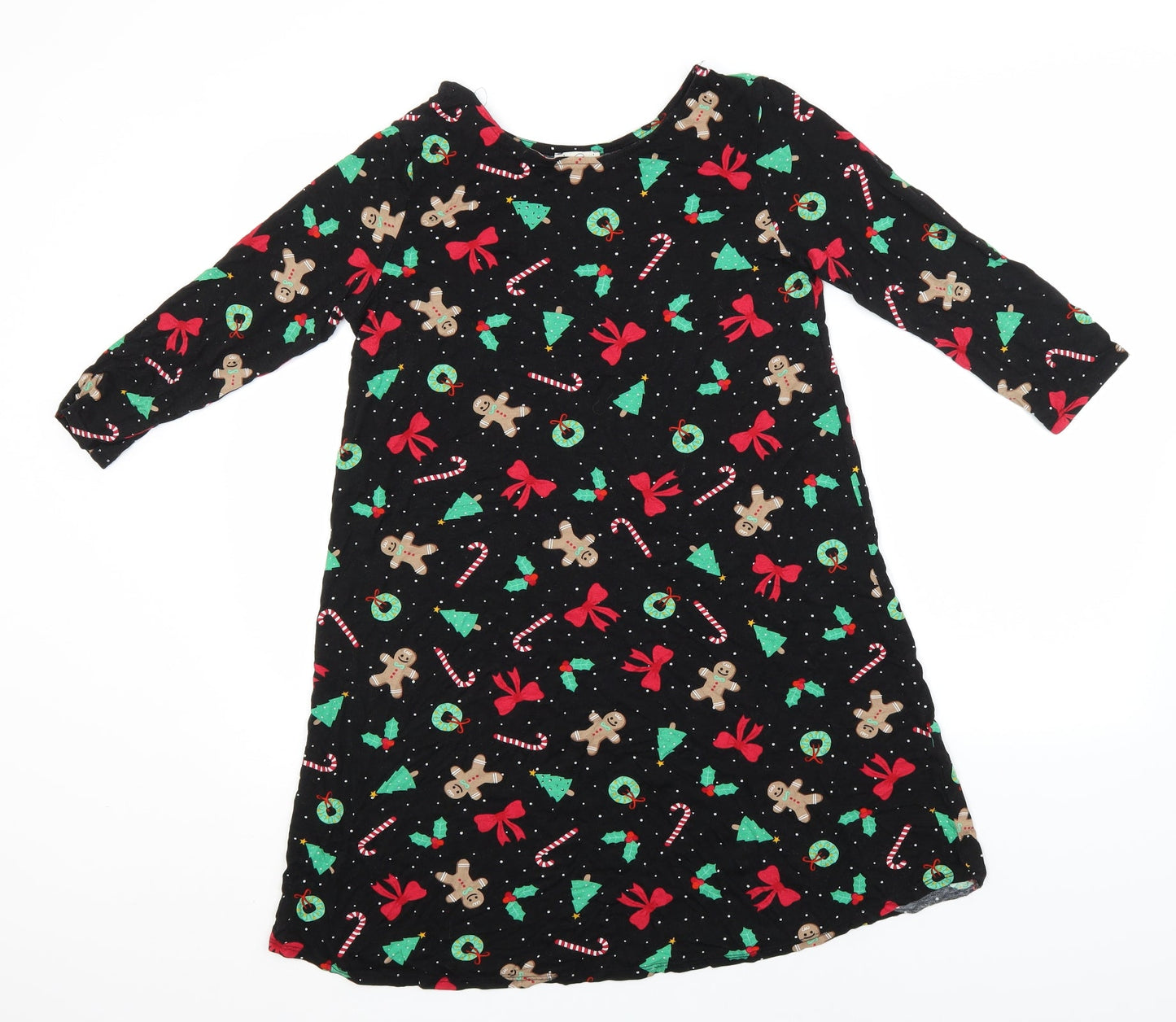 George Womens Black Geometric Viscose A-Line  Size S  Round Neck  - Chirstman