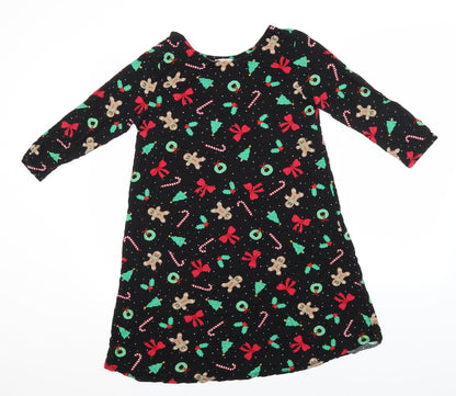 George Womens Black Geometric Viscose A-Line  Size S  Round Neck  - Chirstman