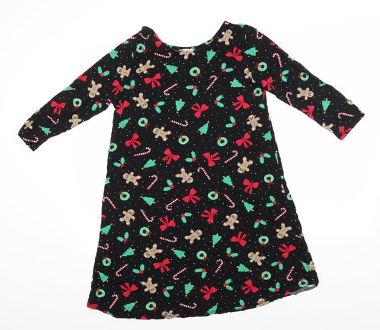 George Womens Black Geometric Viscose A-Line  Size S  Round Neck  - Chirstman