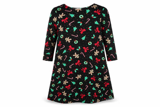 Front view of George women’s black geometric viscose a-line, size S, round neck - chirstman