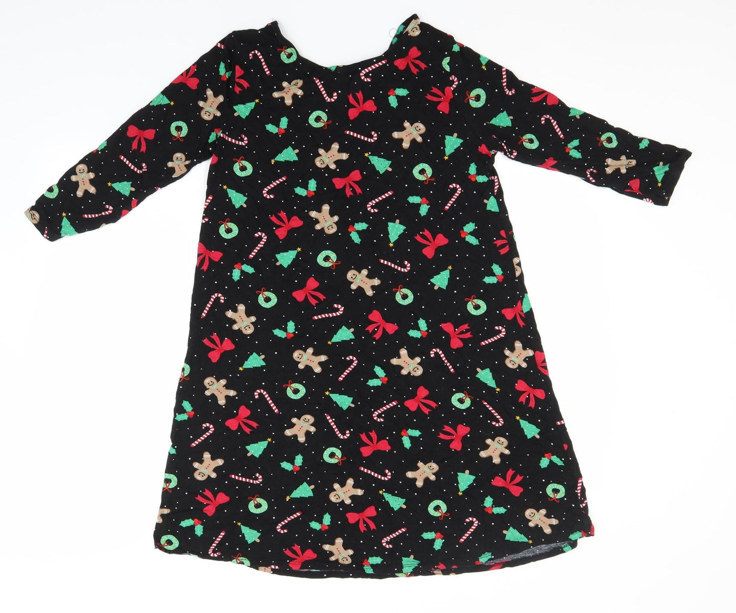 George Womens Black Geometric Viscose A-Line  Size S  Round Neck  - Chirstman