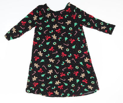 George Womens Black Geometric Viscose A-Line  Size S  Round Neck  - Chirstman