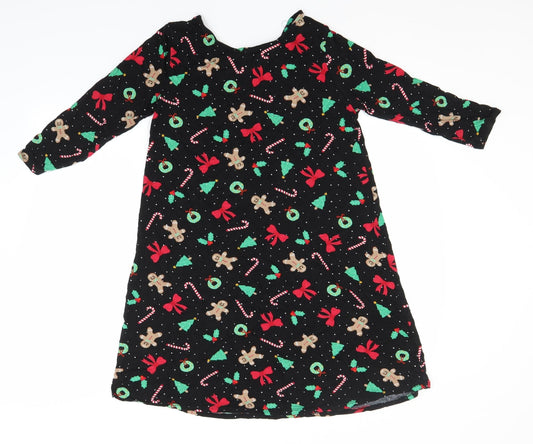 George Womens Black Geometric Viscose A-Line  Size S  Round Neck  - Chirstman