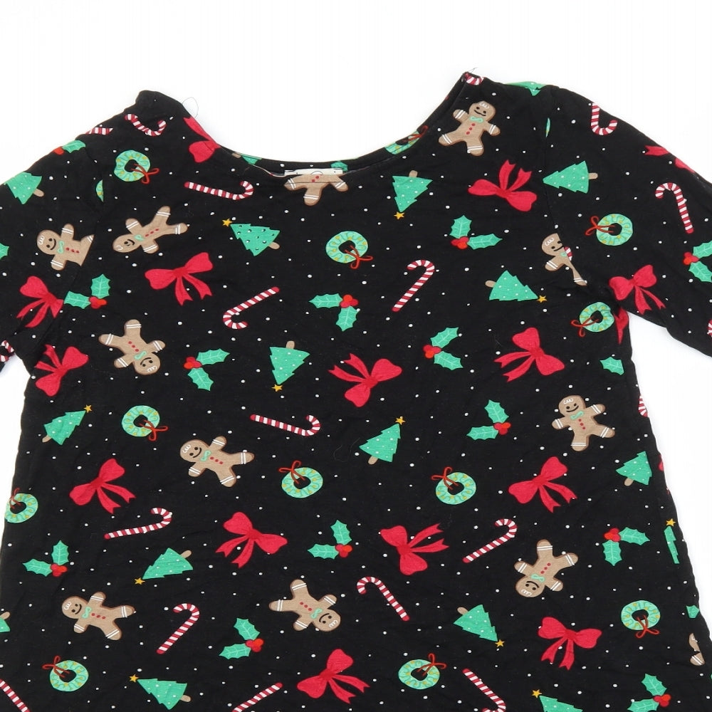 George Womens Black Geometric Viscose A-Line  Size S  Round Neck  - Chirstman