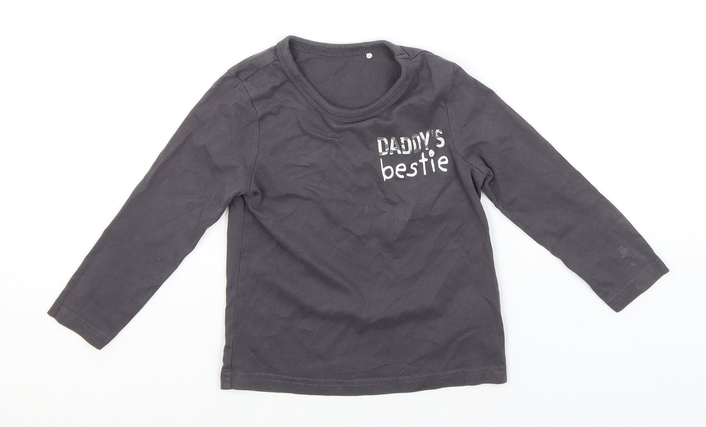 George Boys Grey  Cotton Basic T-Shirt Size 2-3 Years Round Neck  - Daddy's Bestie