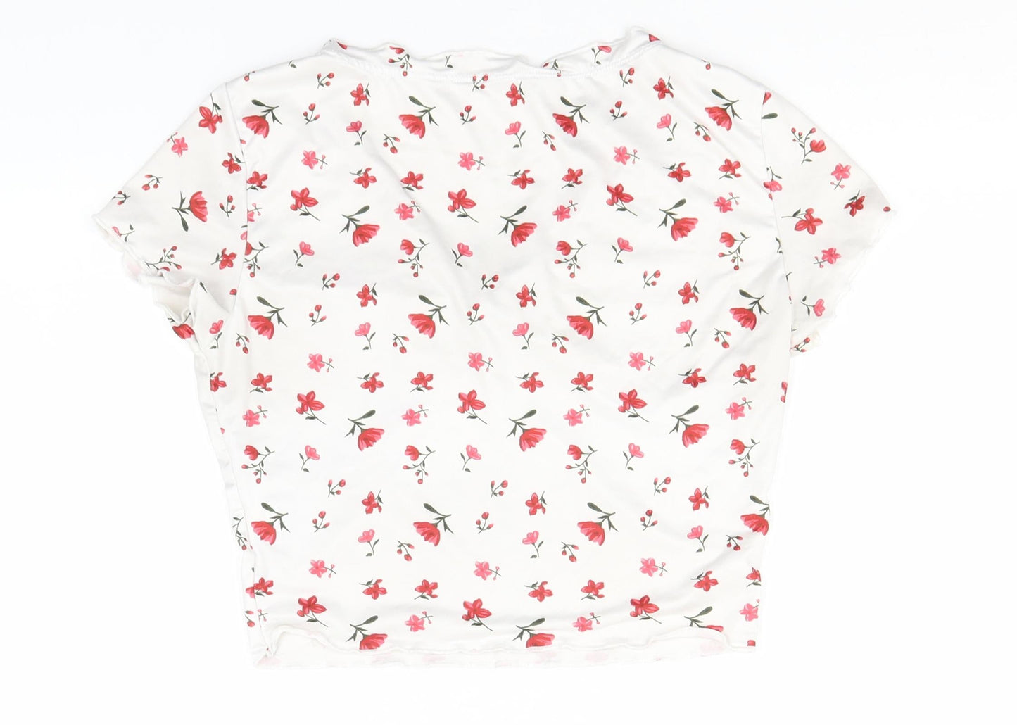 SheIn Womens White Floral Polyester Basic T-Shirt Size XS V-Neck