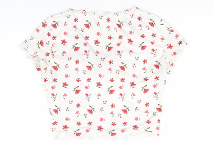 SheIn Womens White Floral Polyester Basic T-Shirt Size XS V-Neck