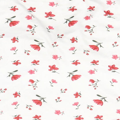 SheIn Womens White Floral Polyester Basic T-Shirt Size XS V-Neck