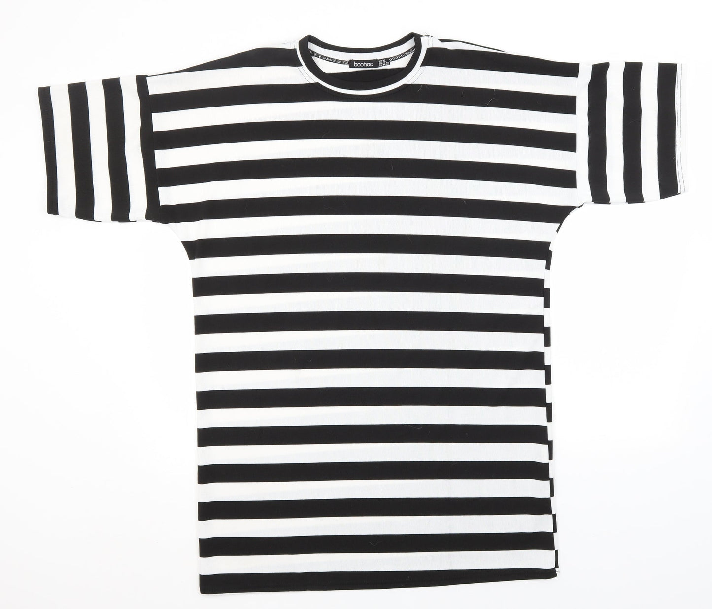 Boohoo Womens Black Round Neck Striped Polyester Pullover Jumper Size 14