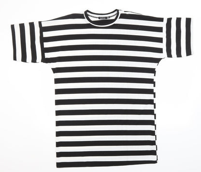 Boohoo Womens Black Round Neck Striped Polyester Pullover Jumper Size 14
