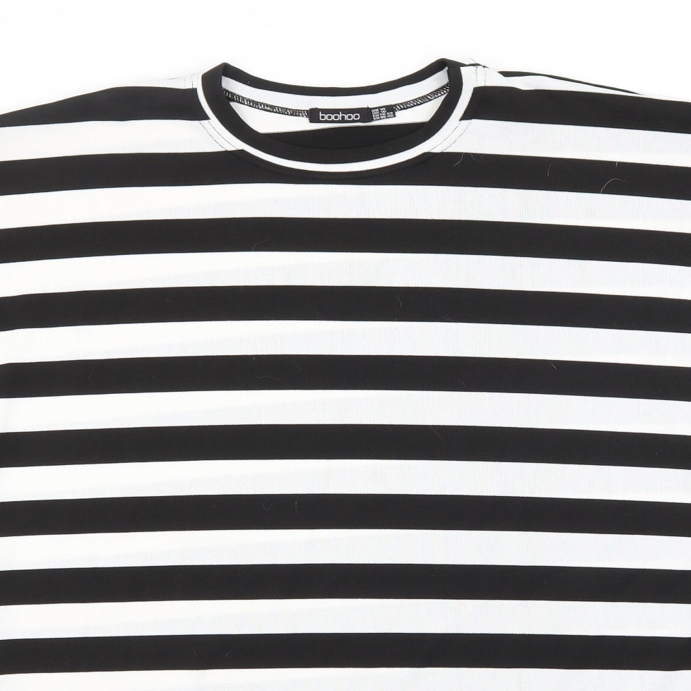 Boohoo Womens Black Round Neck Striped Polyester Pullover Jumper Size 14