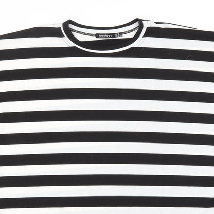 Boohoo Womens Black Round Neck Striped Polyester Pullover Jumper Size 14