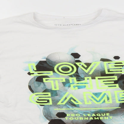 Primark Boys White  Cotton Basic T-Shirt Size 11-12 Years Round Neck  - Love the Game