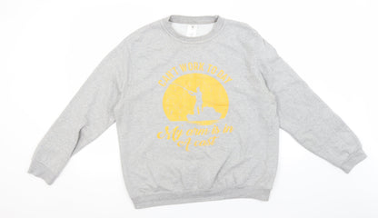 Preworn Mens Grey Round Neck  Cotton Pullover Jumper Size L   - Can't Work Today