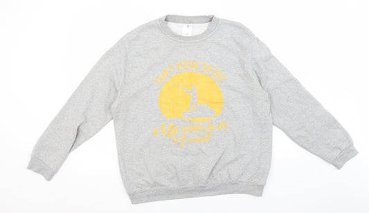 Preworn Mens Grey Round Neck  Cotton Pullover Jumper Size L   - Can't Work Today