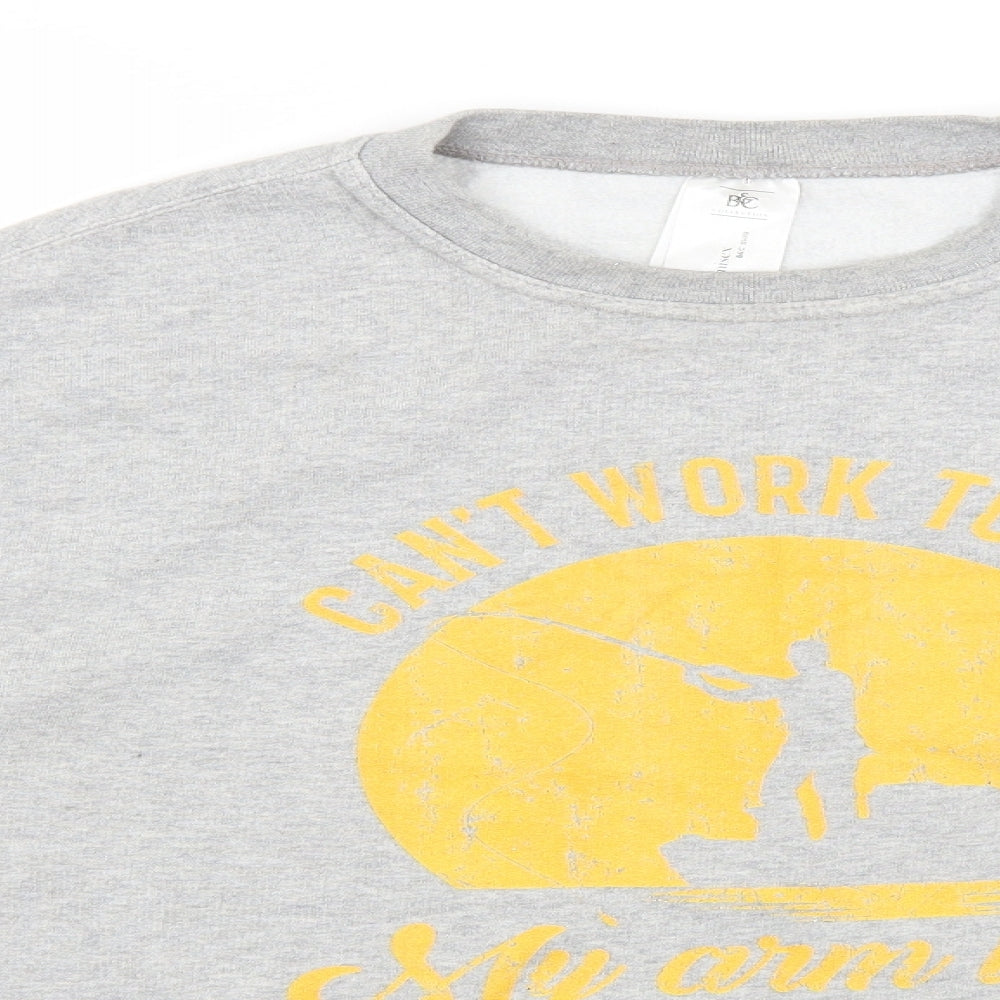 Preworn Mens Grey Round Neck  Cotton Pullover Jumper Size L   - Can't Work Today