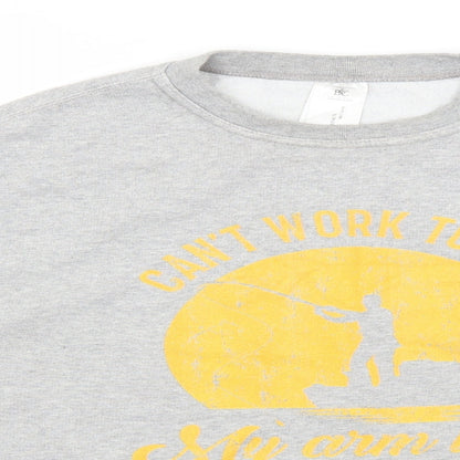 Preworn Mens Grey Round Neck  Cotton Pullover Jumper Size L   - Can't Work Today