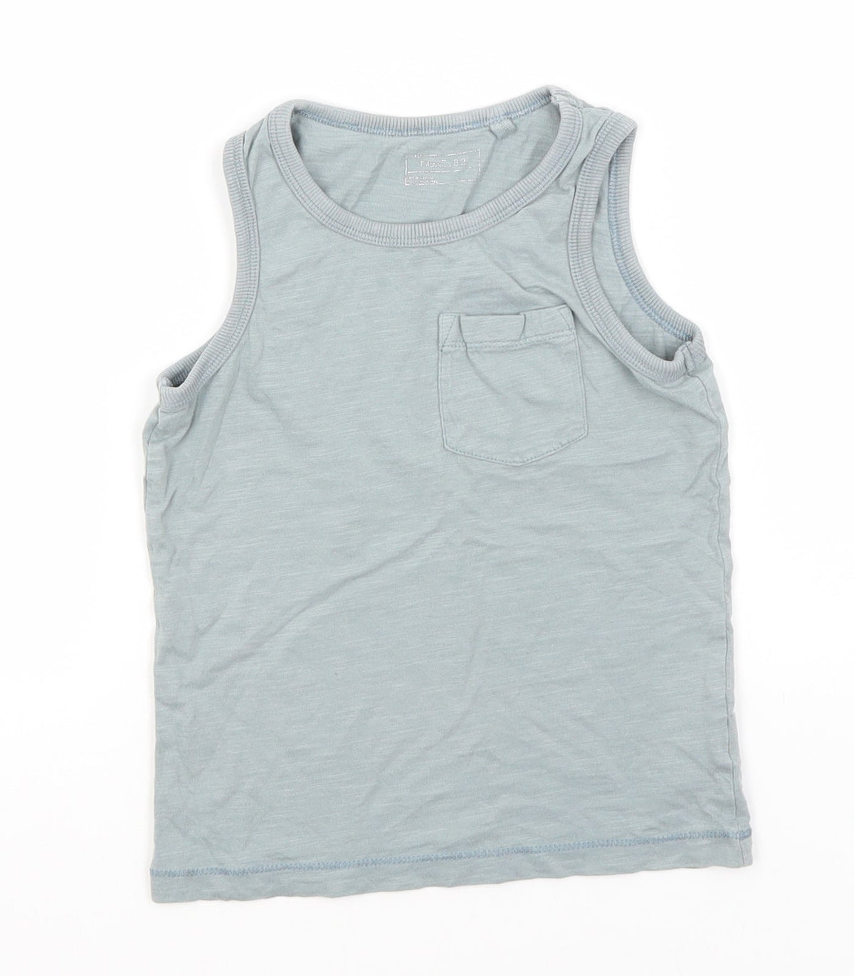 Additional front view of Next boys’ green cotton basic tank, size 5, years round neck
