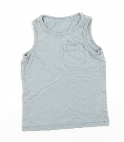 Additional front view of Next boys’ green cotton basic tank, size 5, years round neck