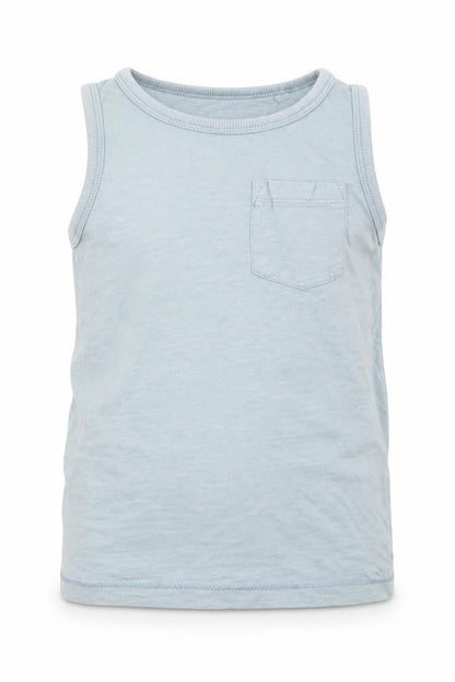 Front view of Next boys’ green cotton basic tank, size 5, years round neck